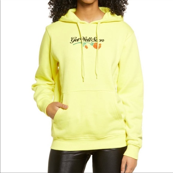 NEW Petals and Peacocks Yellow Get Well Soon Embroidered Hoodie Size Small - Picture 1 of 5